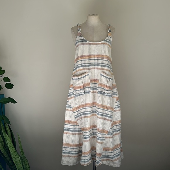 Free People Harper Striped Linen Dress sz XS Natural Combo - Picture 6 of 7